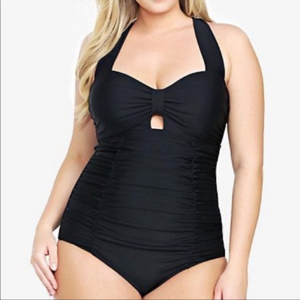 Torrid 0X Ruched Halter Keyhole Swimsuit